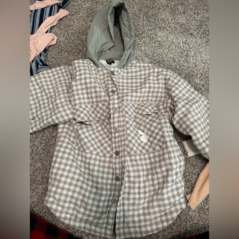 PLAYBOY Gray Plaid Hooded Jacket